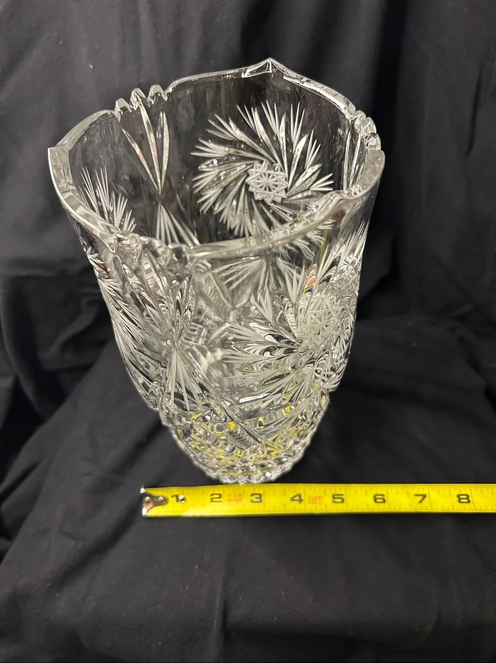 Cut Crystal Etched Vase - Clear Starburst Design